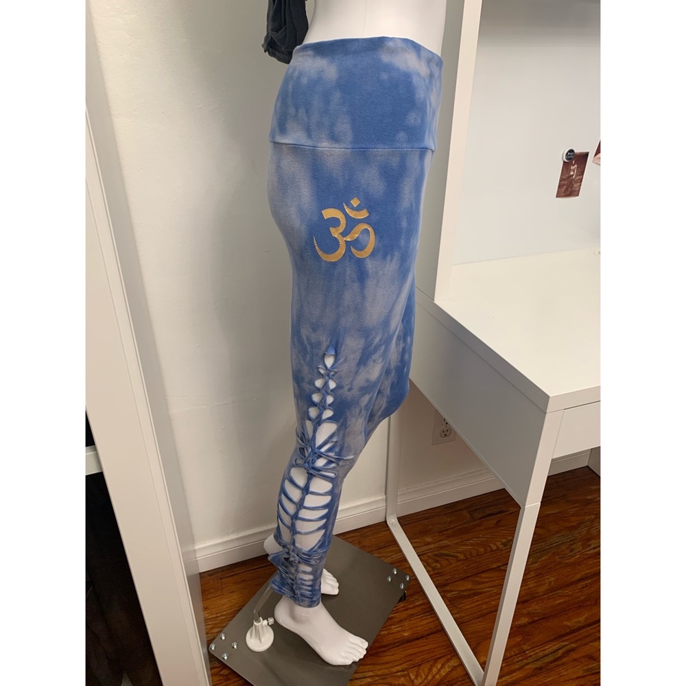 Braided Leggings with the seed of life logo sky blue Slit Weaved festival